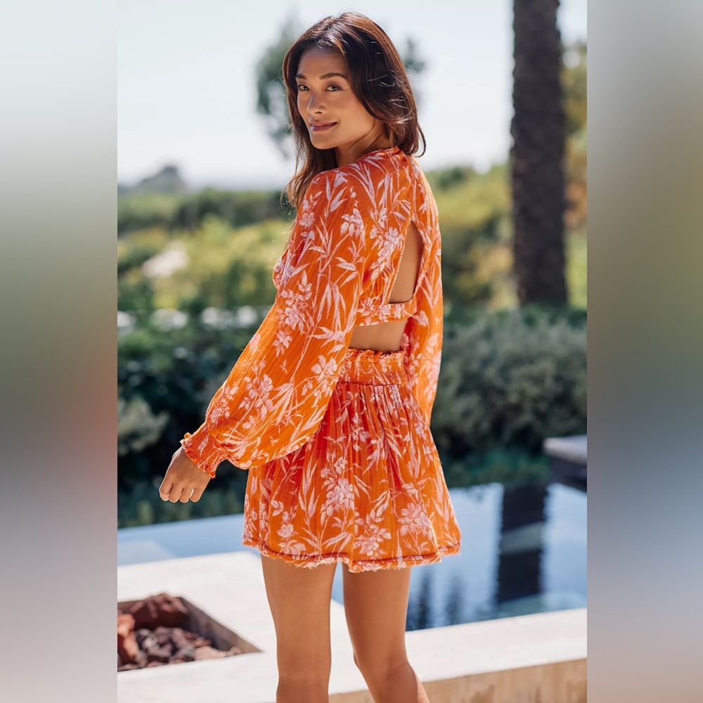 By Anthropologie Printed Guaze Mini Skirt Set